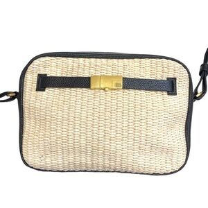 Demellier London Raffia and Black leather crossbody bag